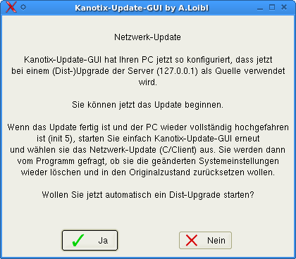 Netzwerk-Update-Client hat alles vorbereitet und ist fertig