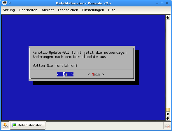 Das erscheint automatisch beim Booten wenn man nach dem Kernelupdate einen Reboot macht