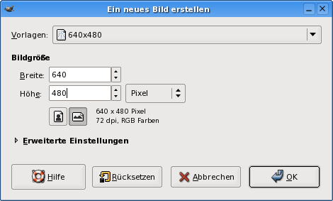 Neue Datei mit Gimp